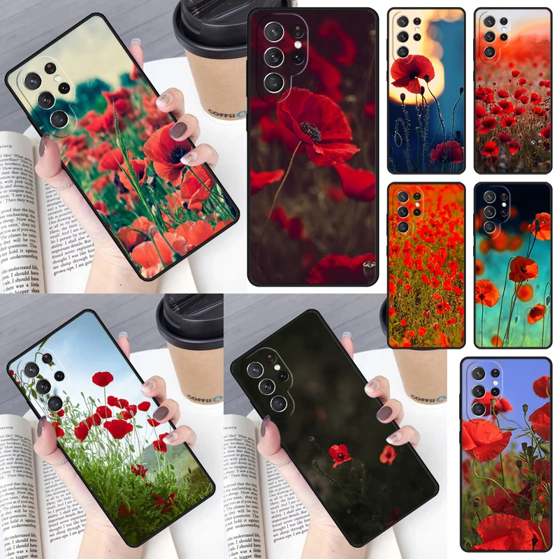 Red Corn Poppy Flower Phone Case for Samsung Galaxy S26 Ultra S25 S24 S23 S22 S21 S20 Note10 Plus FE Cover