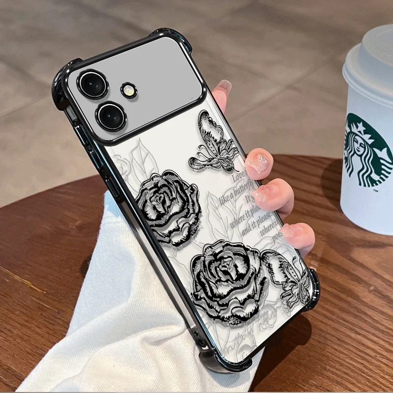 Plating Cover For Infinix Smart 20 Case TPU Four-corner Shockproof Flower Pattern Fundas