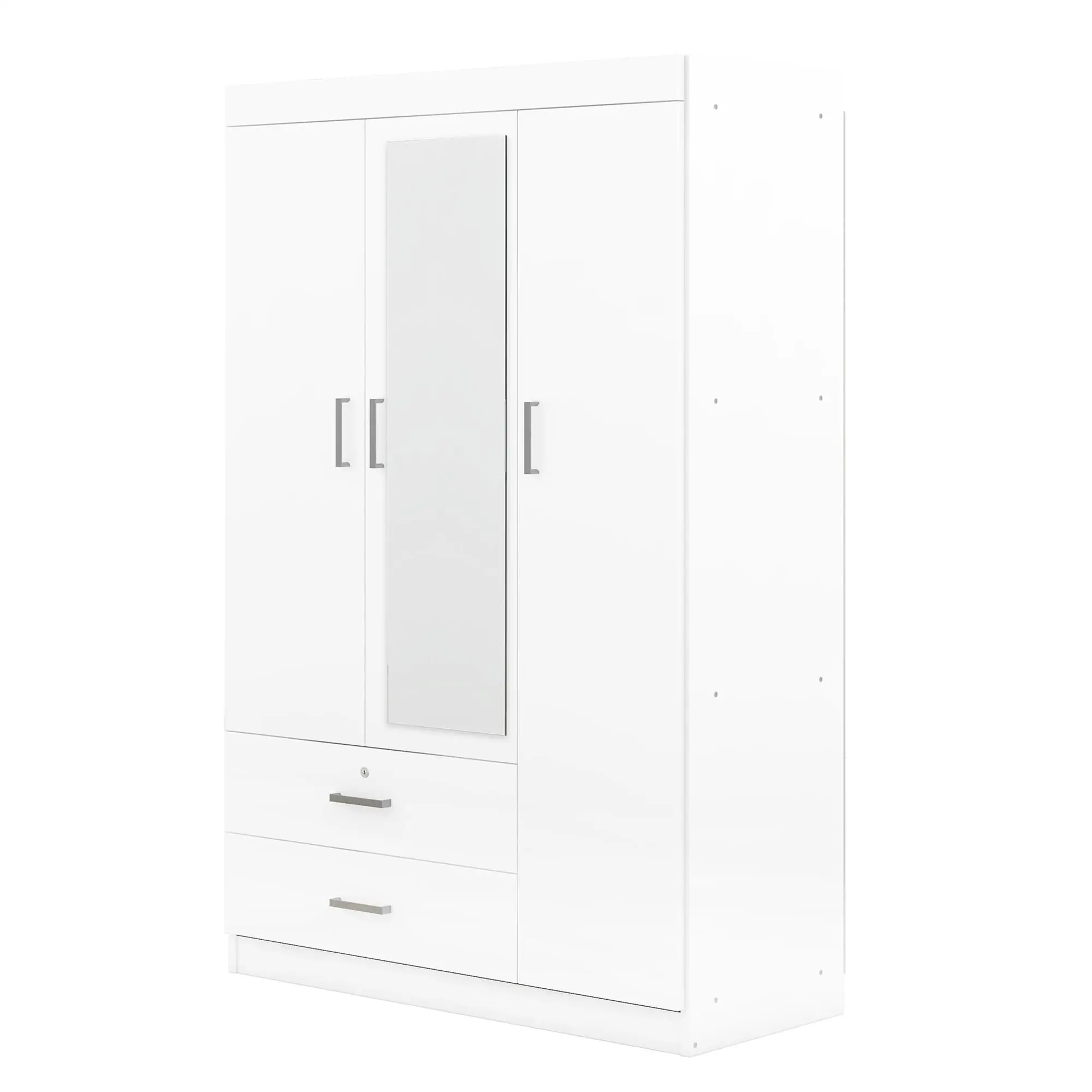 White 3-Door Mirror Wardrobe with Shelves - Stylish Storage Solution for Any Room