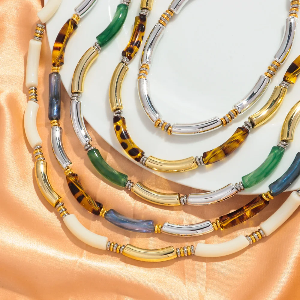 قلادة أكريليك رقيقة على شكل خيزران للرجال والنساء ، قلادة عنق أنبوبية منحنية ، مجوهرات فرنسية رائجة ، هدية ، جديدة