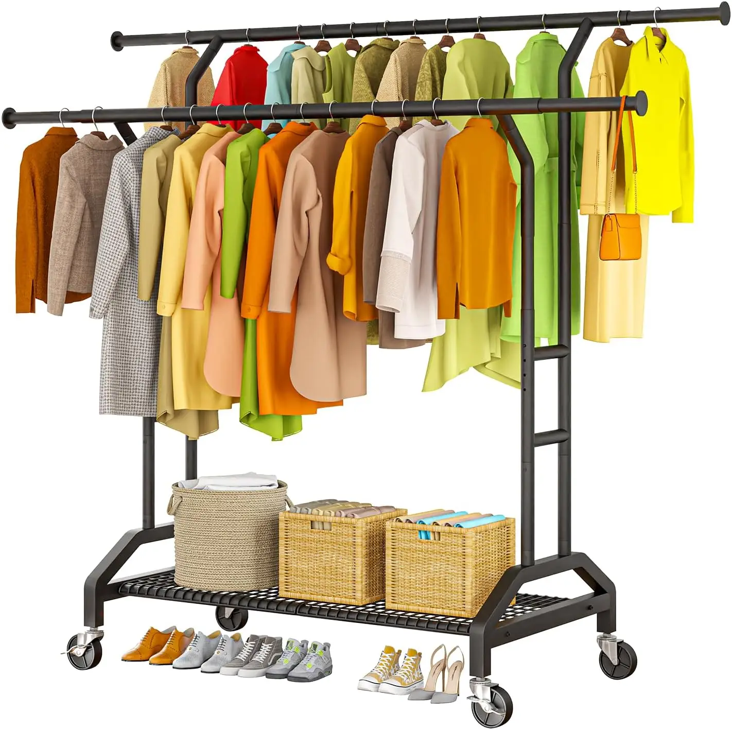 Clothes Rack Double Clothing Rack 450lbs Capacity 3