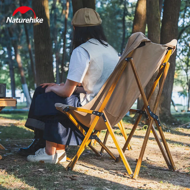 Naturehike Camping Fishing Chair Wood Grain Folding Office Break or Outdoor Beach Chair Aluminum Bracket Fishing Picnic Leisure