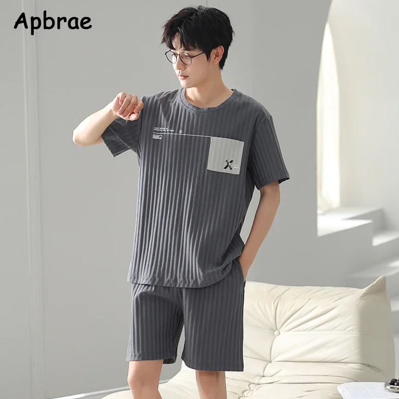 Zomer Heren Faux Katoenen Pyjama Set Korte Mouwen Shorts Nachtkleding Voor Jongen Big Size L-3XL Jonge Man Pijama Pullover Homewear