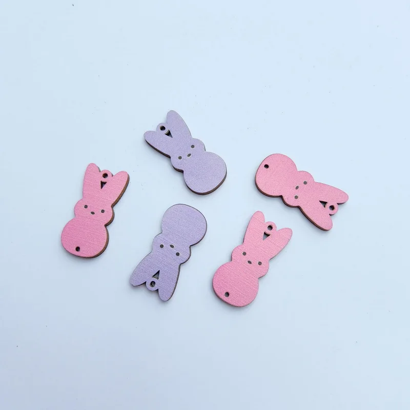 (20pcs/pack) Hot sale Marshmallow Bunny Easter Holiday Wood cut Printing Findings DIY Accessories charms For earrings