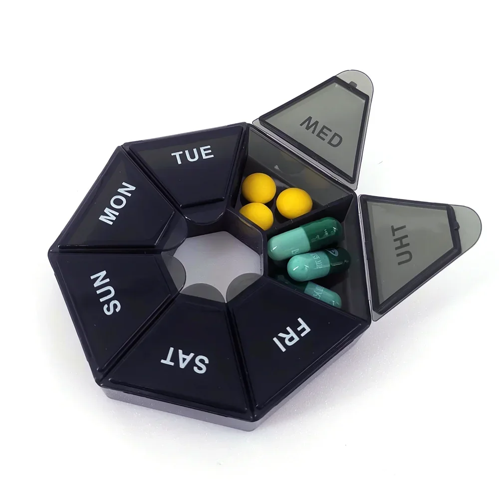 صندوق حبوب السفر الصغير المحمول الصغير، حافظات حبوب الفيتامينات، منظم أقراص التخزين، شبكات 7 أيام، زيوت الأسماك الطبية #2