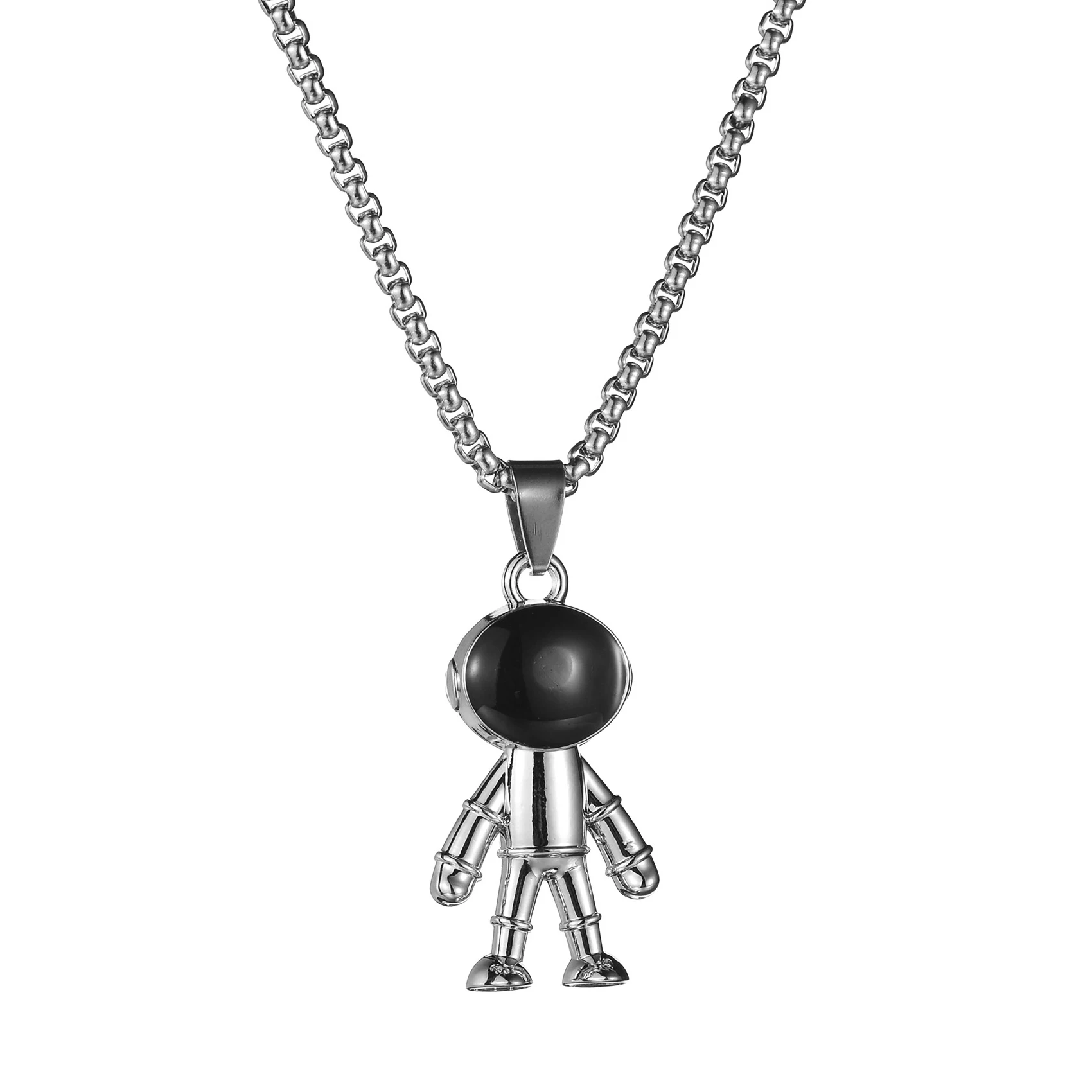 New Fashion Cute Spaceman Pendant Necklaces for Men Women Stainless Steel Long Chain Necklace Astronaut Jewelry Gift Accessories