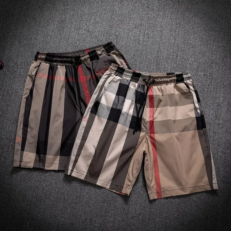 2024 Spring Summer Men\'s New Plaid Trends High-end Drape Loose Beach Pants Casual Fashion Shorts Male Thin Short Pants