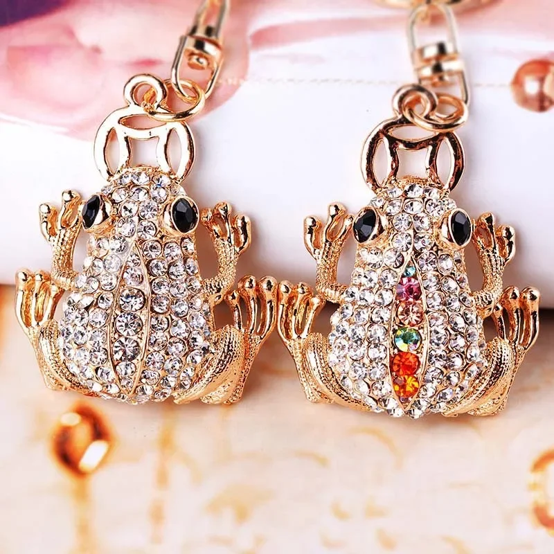 Cute Rhinestone Crystal 4 Claws Contain Money Coins Frog Toad Keychain Animal Frog Key Chain Key Ring Holder Pendant Keyring