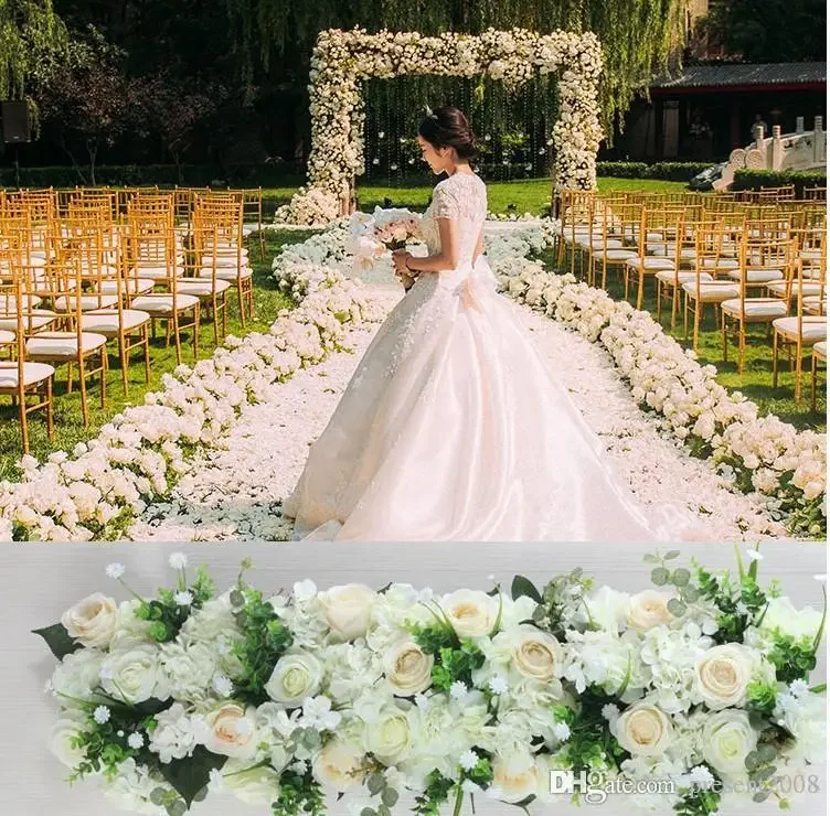 luxury wedding Road cited flowers rose hydrangea mix DIY arched door Flower Row Window T station wedding decoration roses