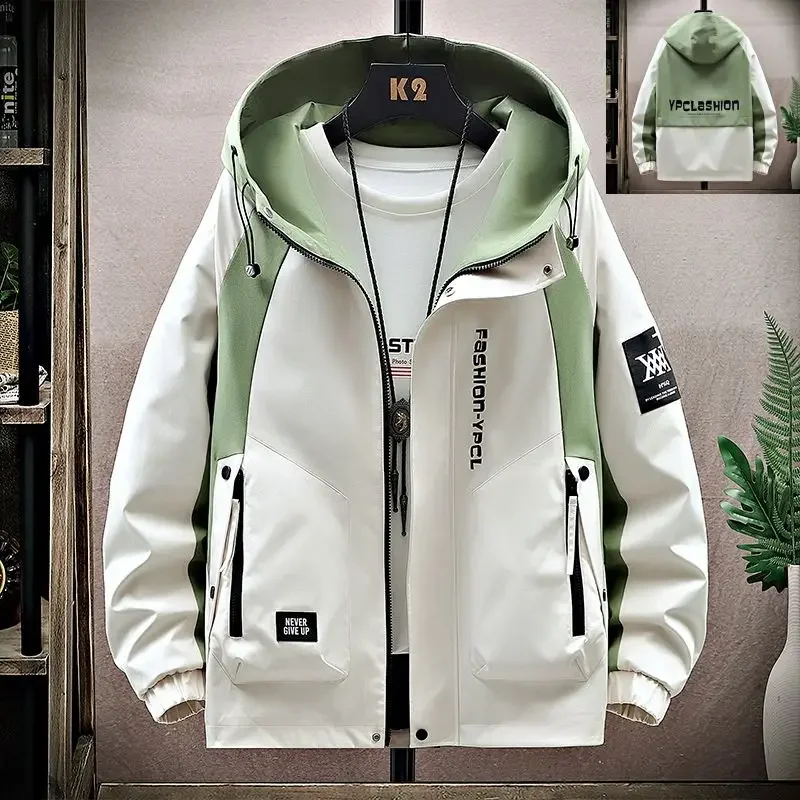 

Роскошная брендовая мужская куртка на весну и осень, лоскутная толстовка на молнии с капюшоном, ветровка с длинными рукавами, спортивная одежда, верхняя одежда с несколькими карманами