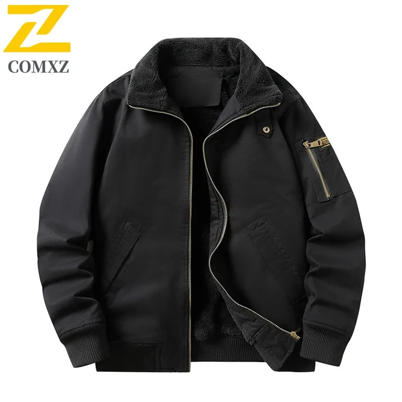 COMXZ الرجال الشتاء سترة بلون صوف الضأن رحلة التخييم الباردة مقاومة السفر سترة اليومية في الهواء الطلق سميكة الدفء جاكيت من الصوف