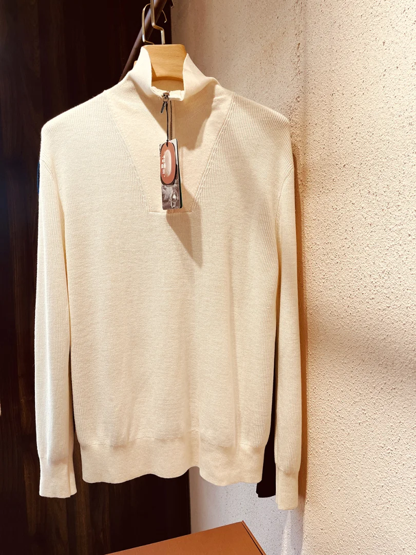   Casaco de malha de lã de seda gola alta masculino quente sli outono primavera temporada casual solto ajuste longo sve zíper