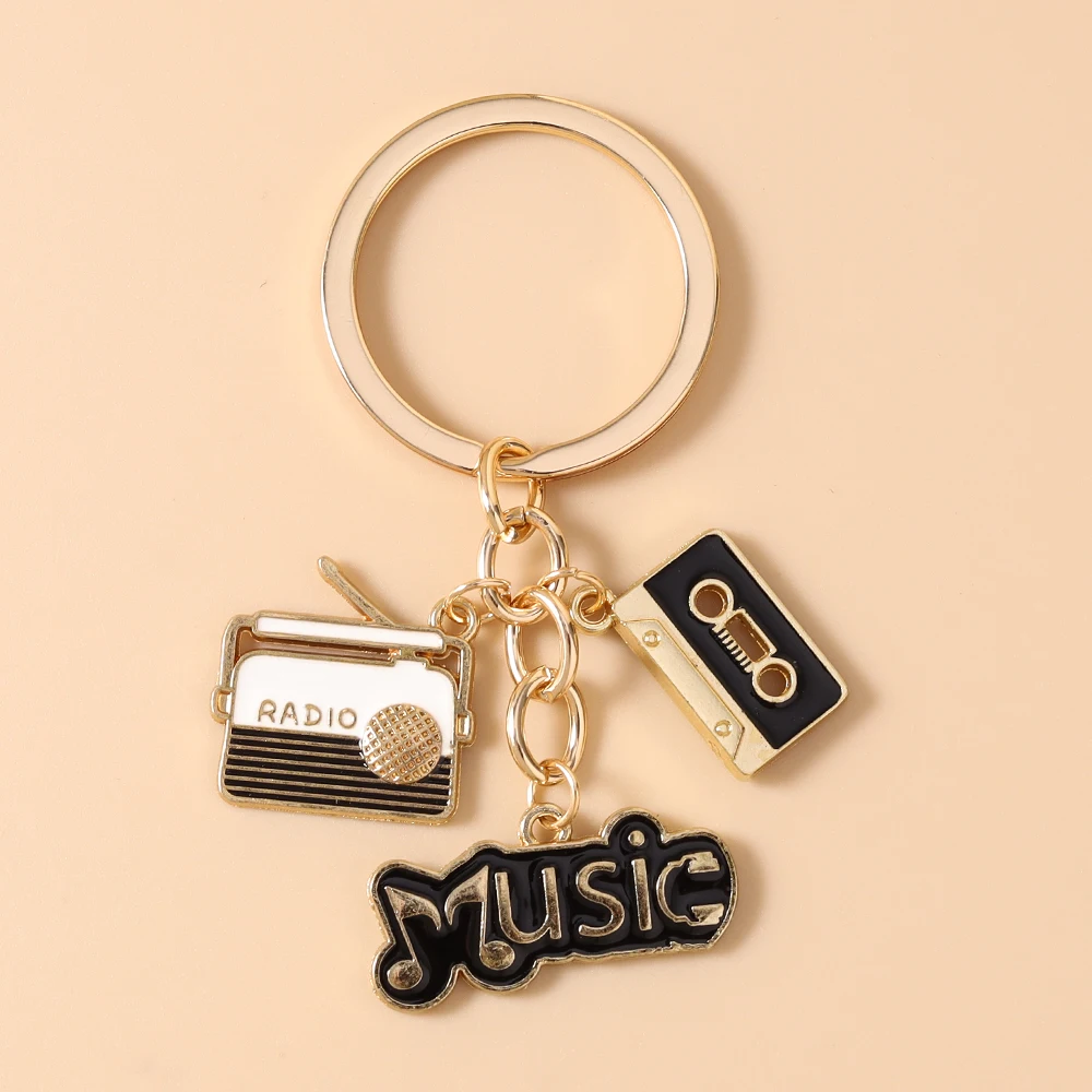 Aihua Niedlicher Musik-Radio-Grammophon-Kassetten-Schlüsselanhänger, Musik-Serie Schlüsselring für Frauen und Mädchen, Handtaschenanhänger, DIY-Schmuckgeschenke – Detail 8