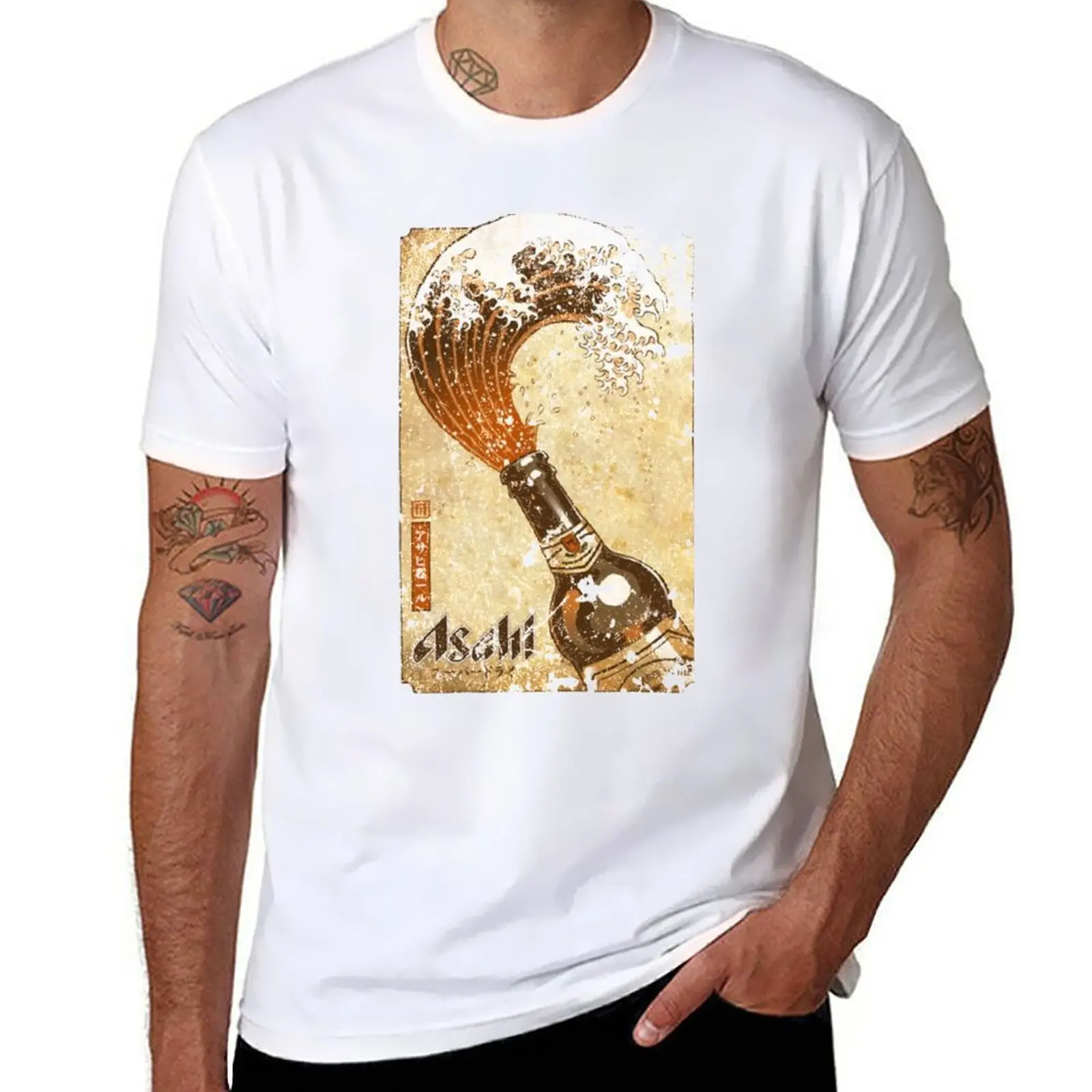 

New Asahi Japanese Beer Waves Vintages T-Shirt summer tops sweat shirts quick-drying t-shirt Men's cotton t-shirt