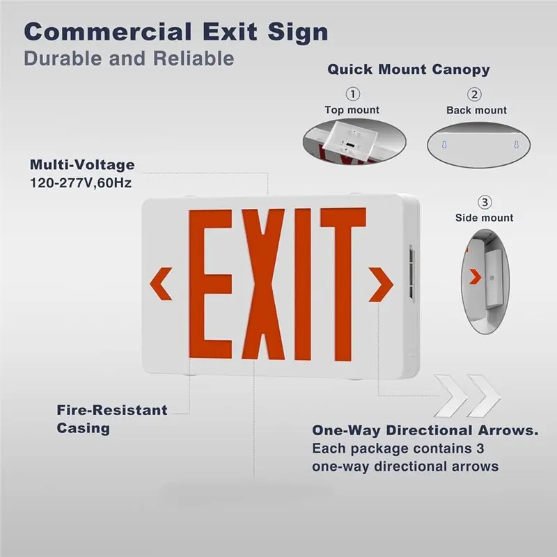 B29C-Red Exit Sign, LED Emergency Exit Light With Battery Backup, Hardwired Exit Signs With Emergency Lights 2Pack