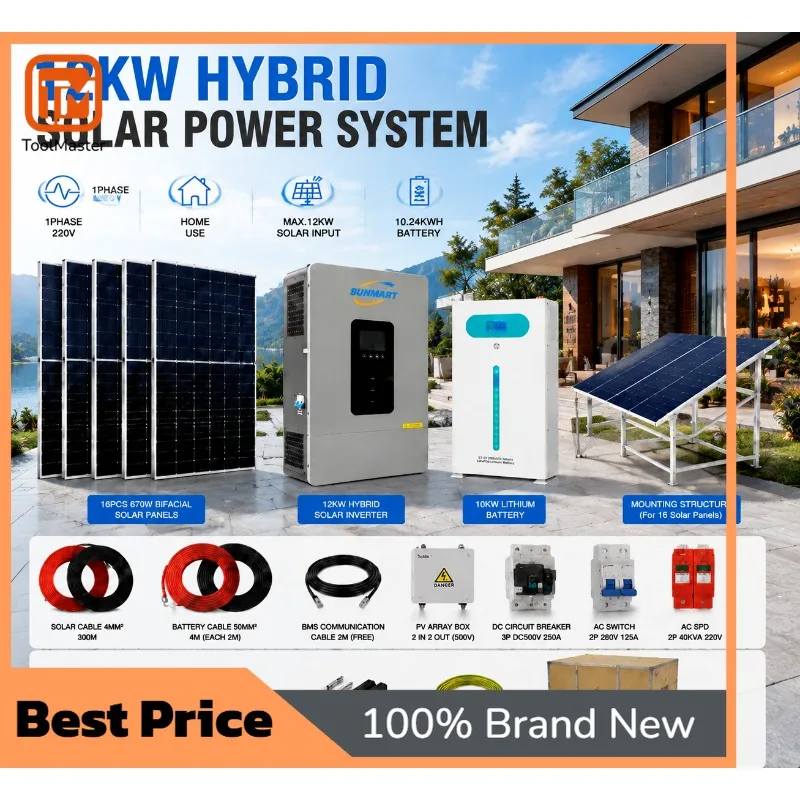 [Hot Sale] SUNMART SOLAR BT-E12 12KW Grid Hybrid String Solar Inverter MPPT 16KWH Lithium Battery IP21 Built-in WiFi 99.9% Effic