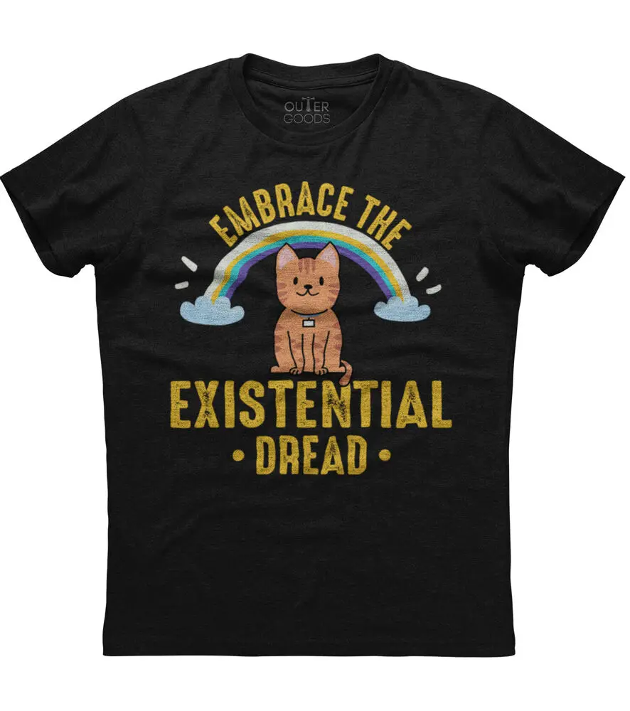 Embrace The Existential Dread Funny Cat Womens Short Sleeve Cotton Black T-shirtHigh quality 100% cottonAnime Graphic T-shirts f