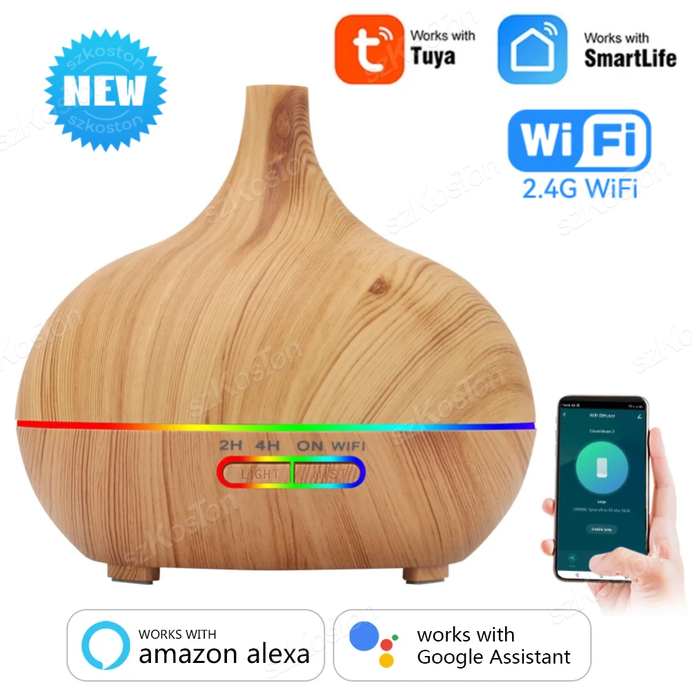 Tuya WiFi Humidifier Essential Aroma Oil Diffuser Smart Home Ultrasonic 400ml Air Humidifier Mist Maker for Alexa Google