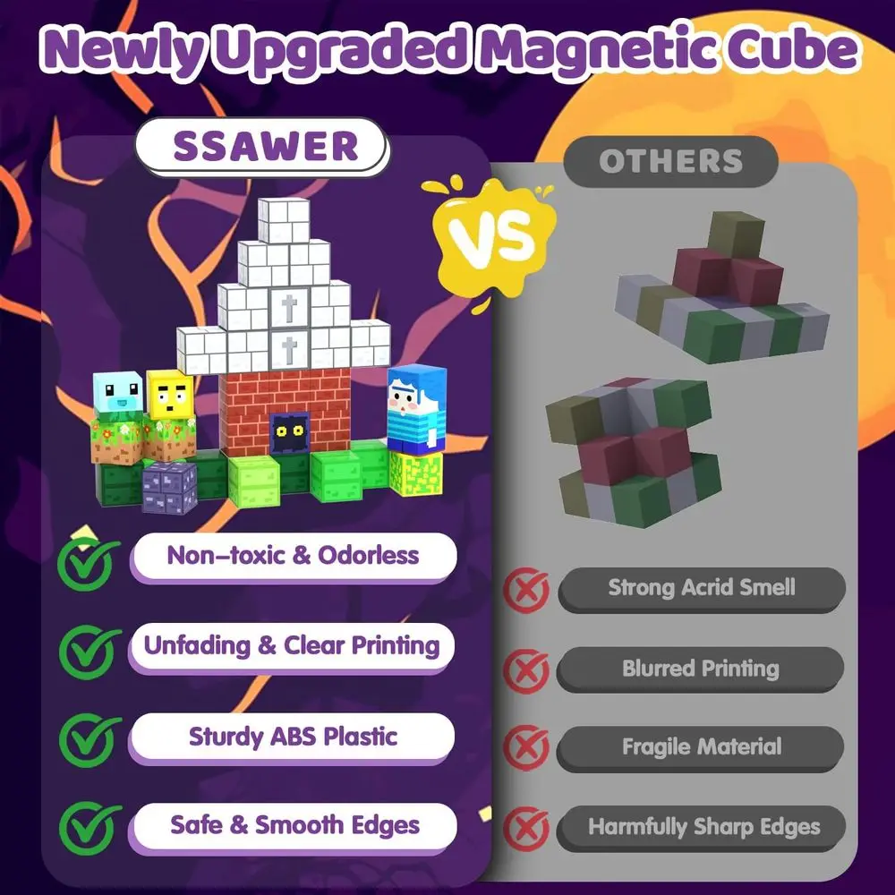 บล็อกตัวต่อแม่เหล็กที่ได้แรงบันดาลใจจากมอนเตสซอรี่ ธีมเกาะซอมบี้ ของเล่น STEM สำหรับเด็กอายุ 3-10 ปี