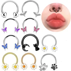 16G Butterfly Nose Ring Pearl Cat Septum Ring Bee Bat Septum Piercing Blue Butterfly Helix Earring Stainless Steel Nose Ring