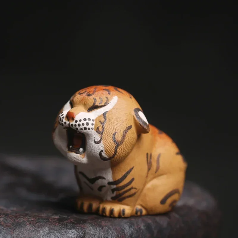 Handmade Clay Tiger Figurines Tea Pet Animal Tea Ceremony Utensils Set Tea Room Decoration   Accessories Zen