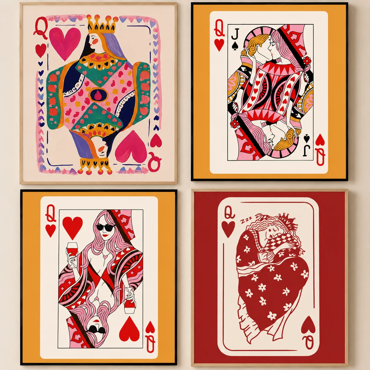 Impressão de arte de parede Rainha de Corações |   Download digital de cartas de jogo coloridas |   Decoração de cartão maximalista |   Ilustração da Rainha da Dopamina |