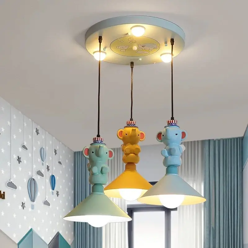 

Color cartoon elephant chandelier children's room lamp cute Creative Baby resin Chandelier
