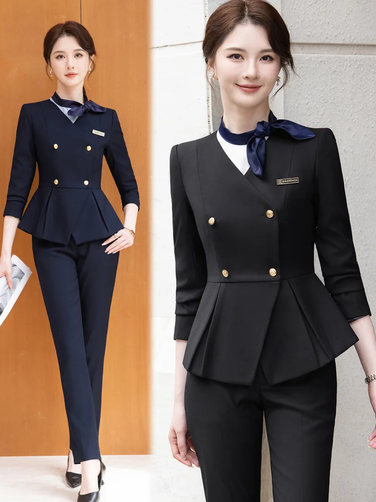 High-end women's autumn suit2025New front desk workwear for hotel managers and beauty salon professional uniforms