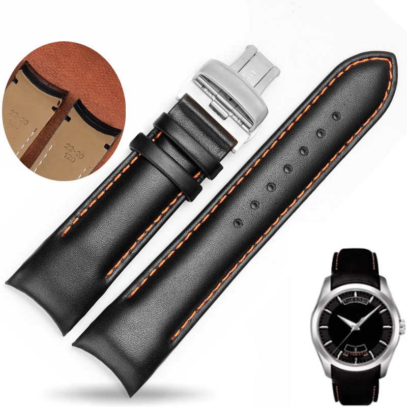 

FUYIJIA Curved Cowhide Watchbands T-issot T-CLASSIC-T035 Substitute Strap 22MM 23MM 24MM Butterfly Buckle Genuine Leather Belt