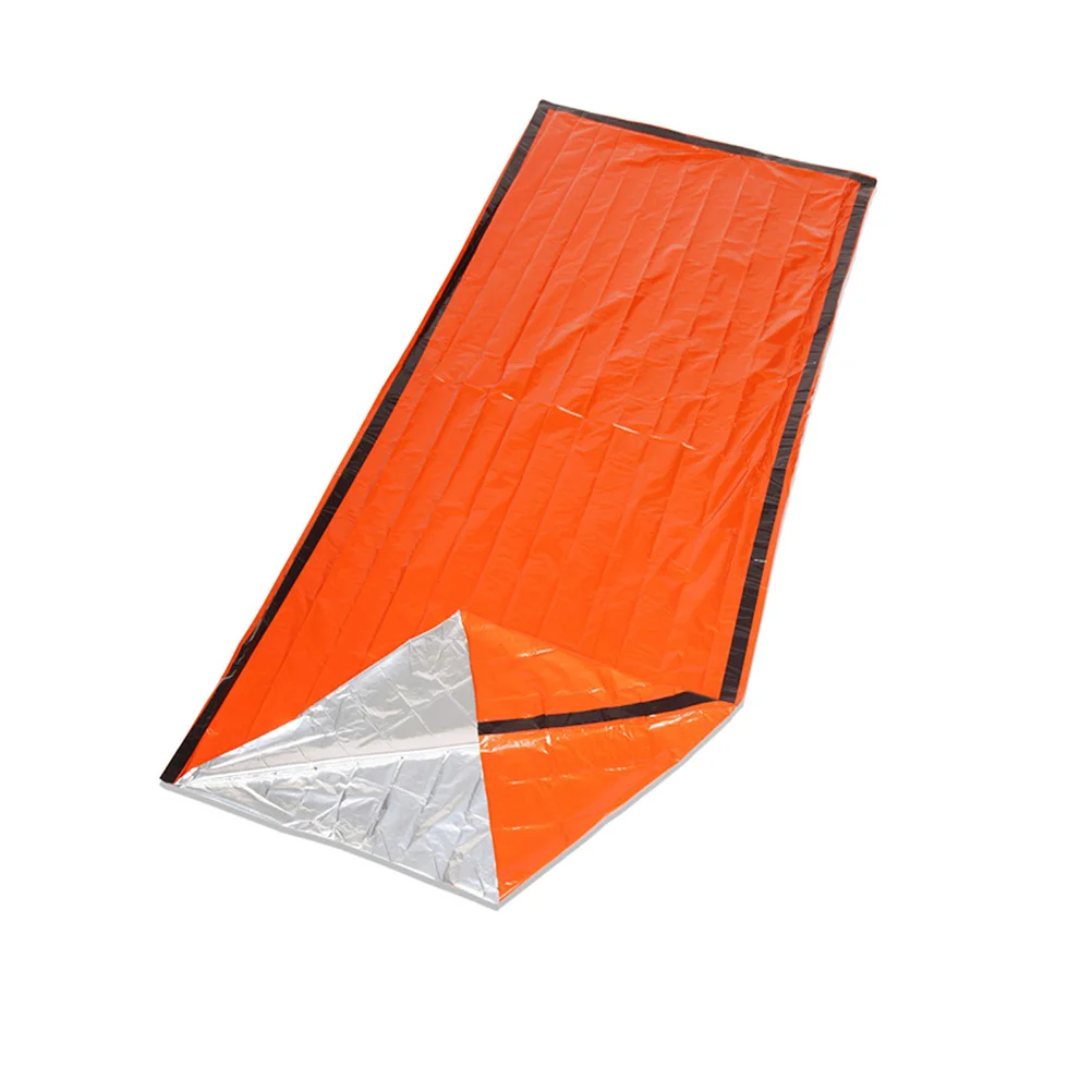 

Portable Emergency Aluminum Sleeping Bag Bright Orange Survival Blanket for Camping Hiking Outdoor Activities Storage Bag