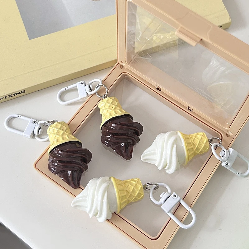 Cartoon Cute Ice-cream Cone Pendant Keychain Kawaii Funny Simulated Food Key Chain Toy New Gifts