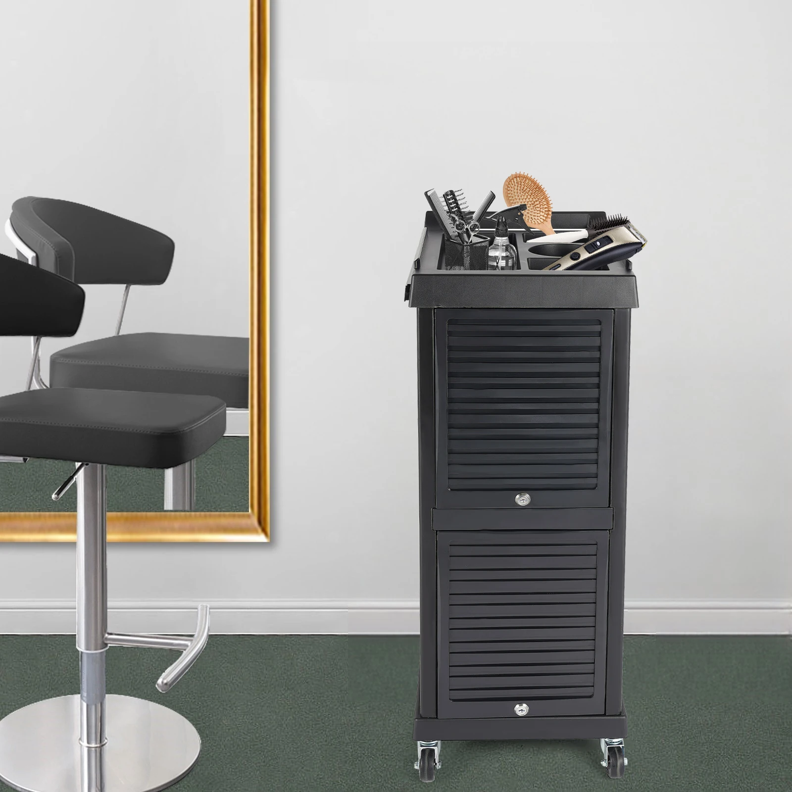 

7-layer Lockable Beauty Cart,Movable Hairdressing Tool Storage Cabinet,Home or Commercial Use Storage Rack W/ Scalable Top Cover