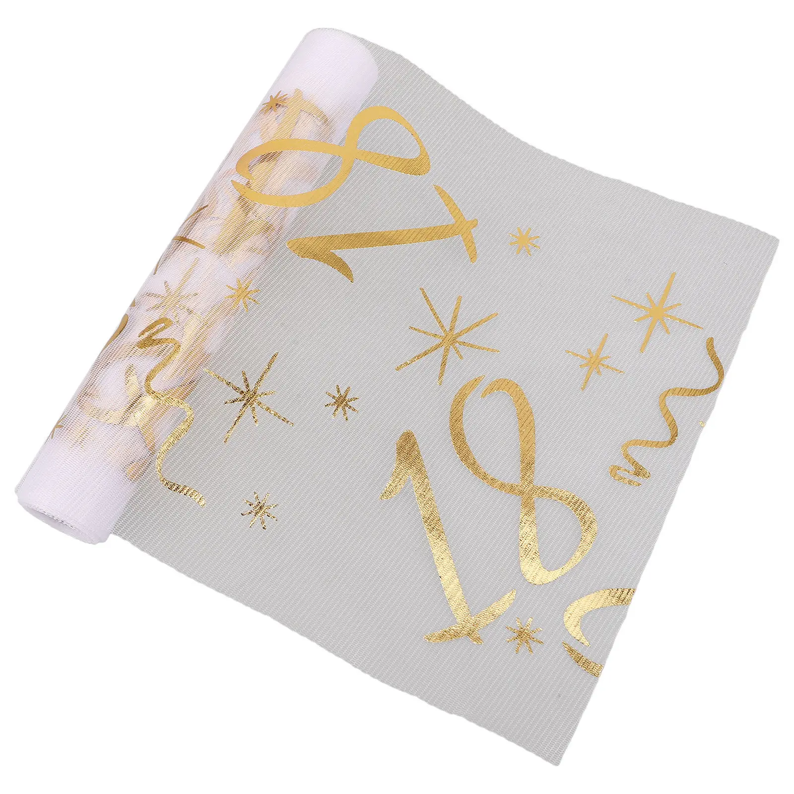 Gold Foil Mesh Table Runner 18Th Birthday Decoration Elegant Stars Stamping Design Party Dining Table Decor Disposable Roll
