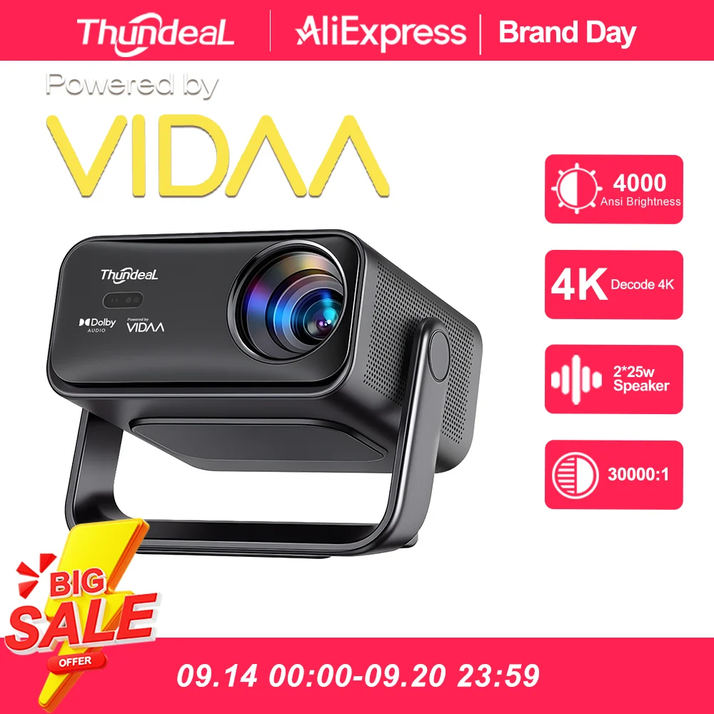 ThundeaL TD99W VIDAA Live TV Smart Projector 4000Ansi 4K 50W Dolby WiFi Full HD 1080P Home Theater Outdoor Movie Video Projector