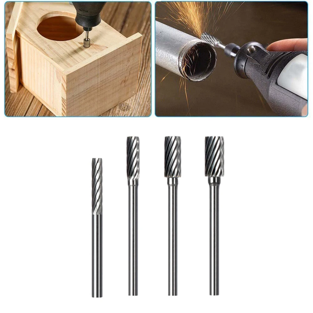 1Pc 3mm 1/8 Cemented Carbide Cutting Carving Rotary Burrs Single Striation Carbide-Alloy Cylindrical Milling Cutter 3mm-16mm