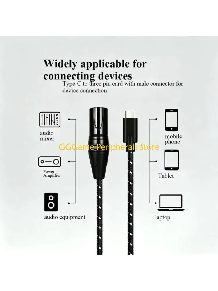 U55B Textile-Covered USB C to XLR Male Cable Braided Nylon Housing Wire Durability