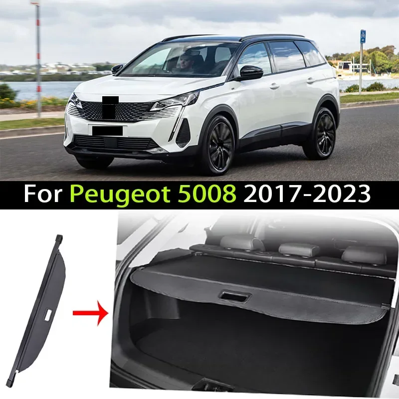 Car Trunk Cargo Cover For Peugeot 5008 2017 2018 2019 2020-2023 Luggage Storage Security Shield Curtain Partition Mat Accessorie