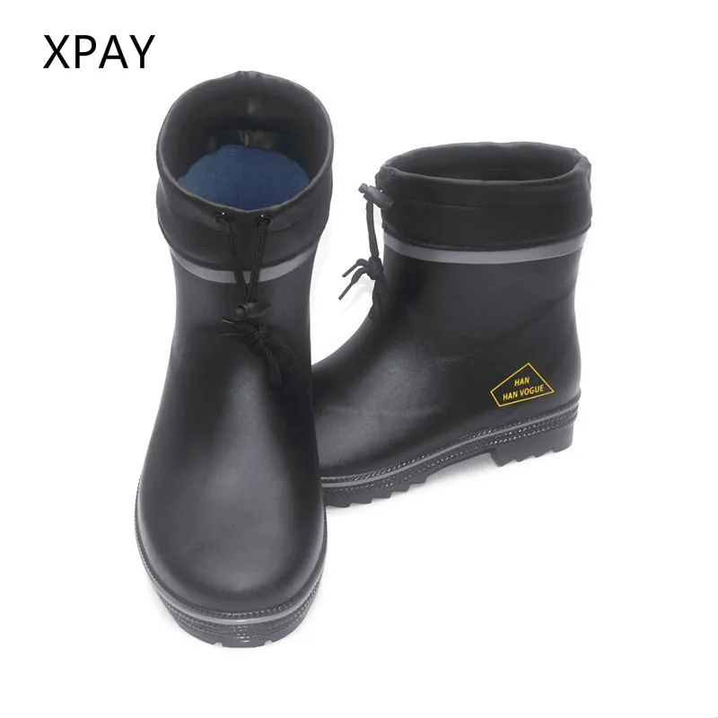 

Black Rubber Short Rainboots Man Fishing Boots Waterproof Gumboots Comfortable Rubbers Shoes Fashion Galoshes