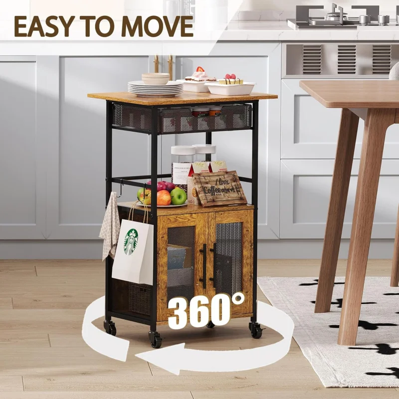 

Living Room-Style Three-Tier Rolling Cart, Simple Modern Wine Storage Cabinet, Iron-Wood Structure, Movable Coffee Cabine