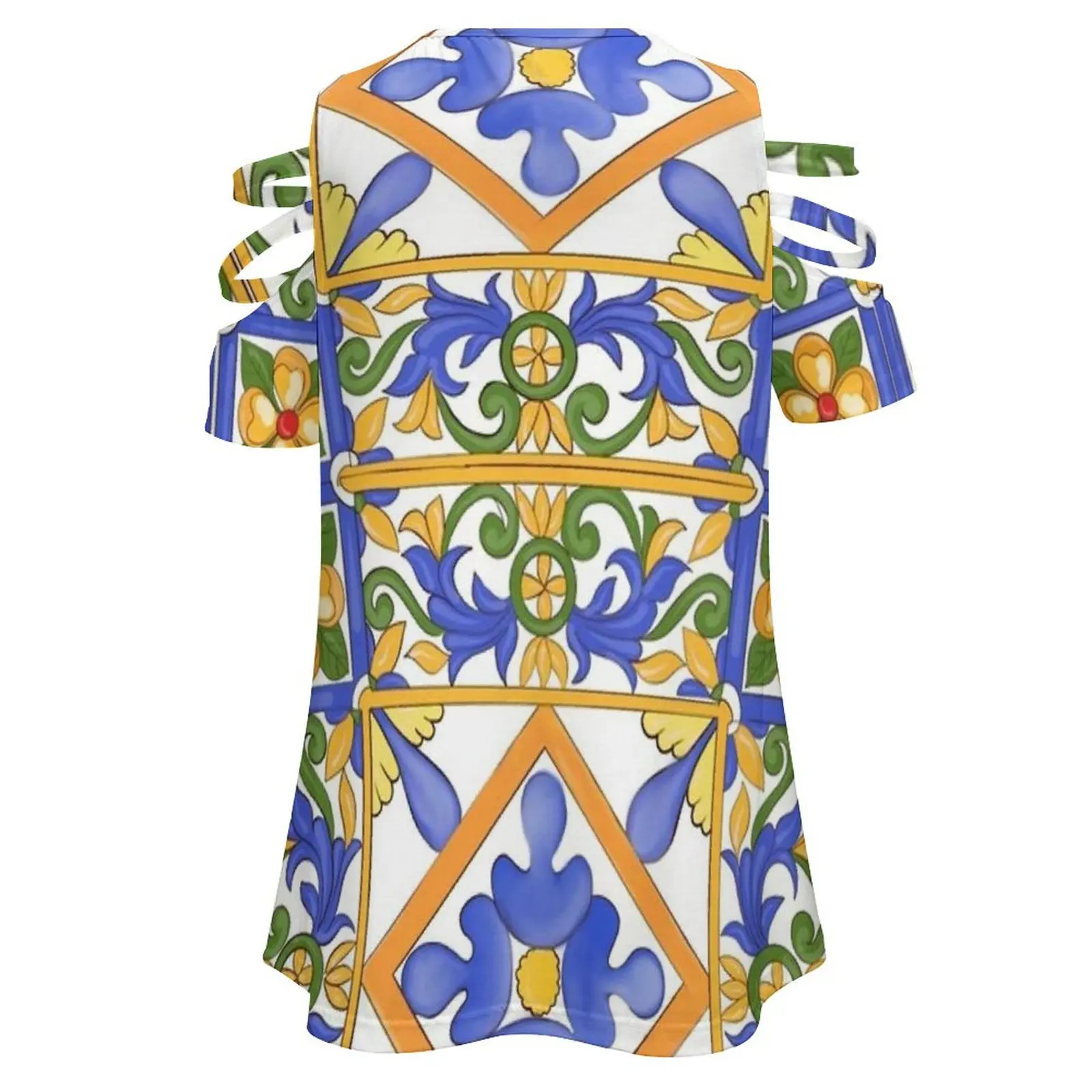 Citrus, estilo siciliano verão decoração padrão camiseta feminina nova moda impressa zíper com decote em v manga curta t camisas casuais