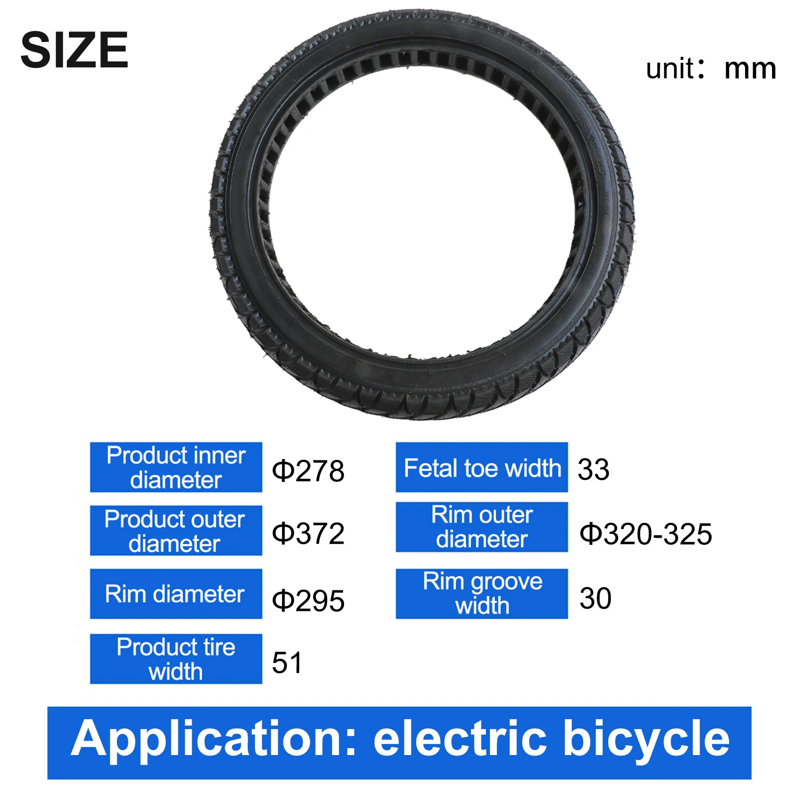 

Outer Diameter 372mm Bicycle Solid Tire Puncture-resistant Tire Comfortable Ride Easy To Install Excellent Grip