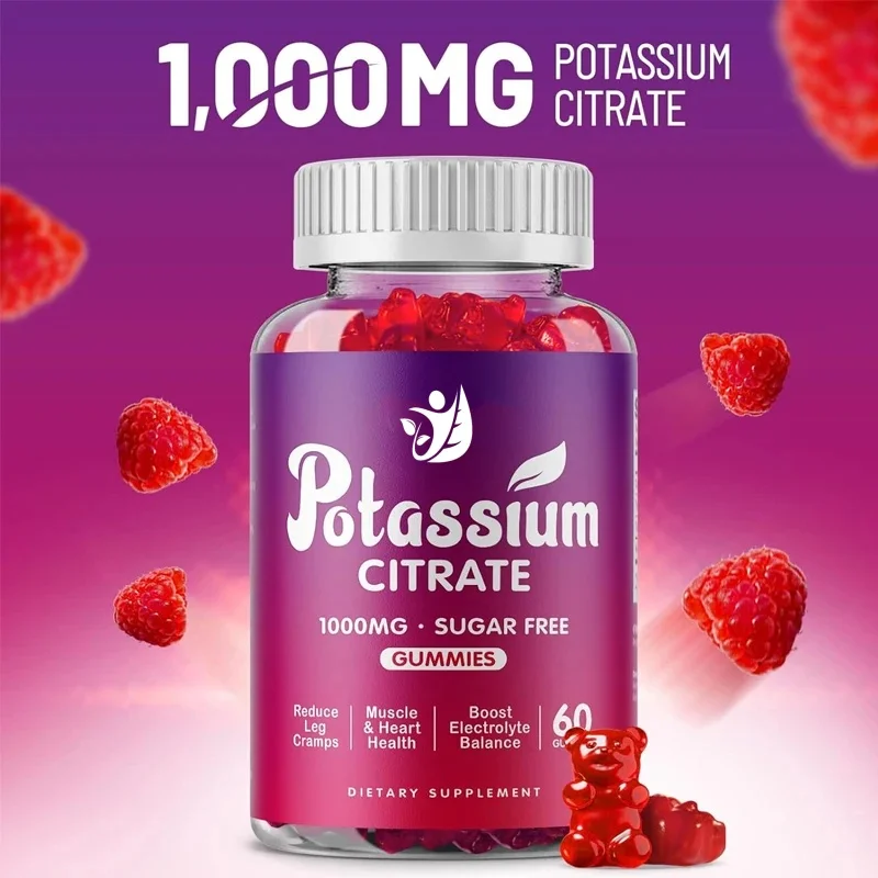 1000mg Potassium Citrate Gummies, A Potassium Supplement For Adult Men And Women, Support Leg Spasms And Muscle