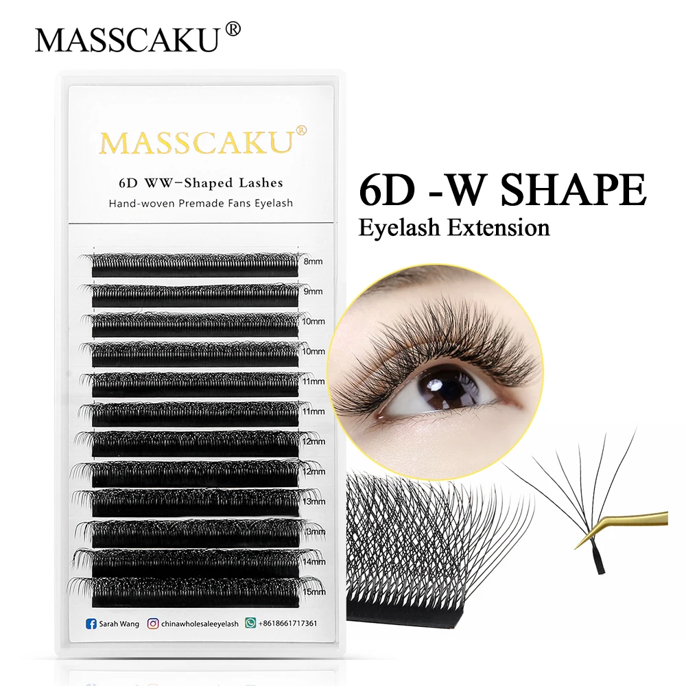 MASSCAKU New 8D W Shape Eyelash Extensions Double Tips Premade Volume Fan Lashes Fluffy Cilios New Faux Mink Natural Lash