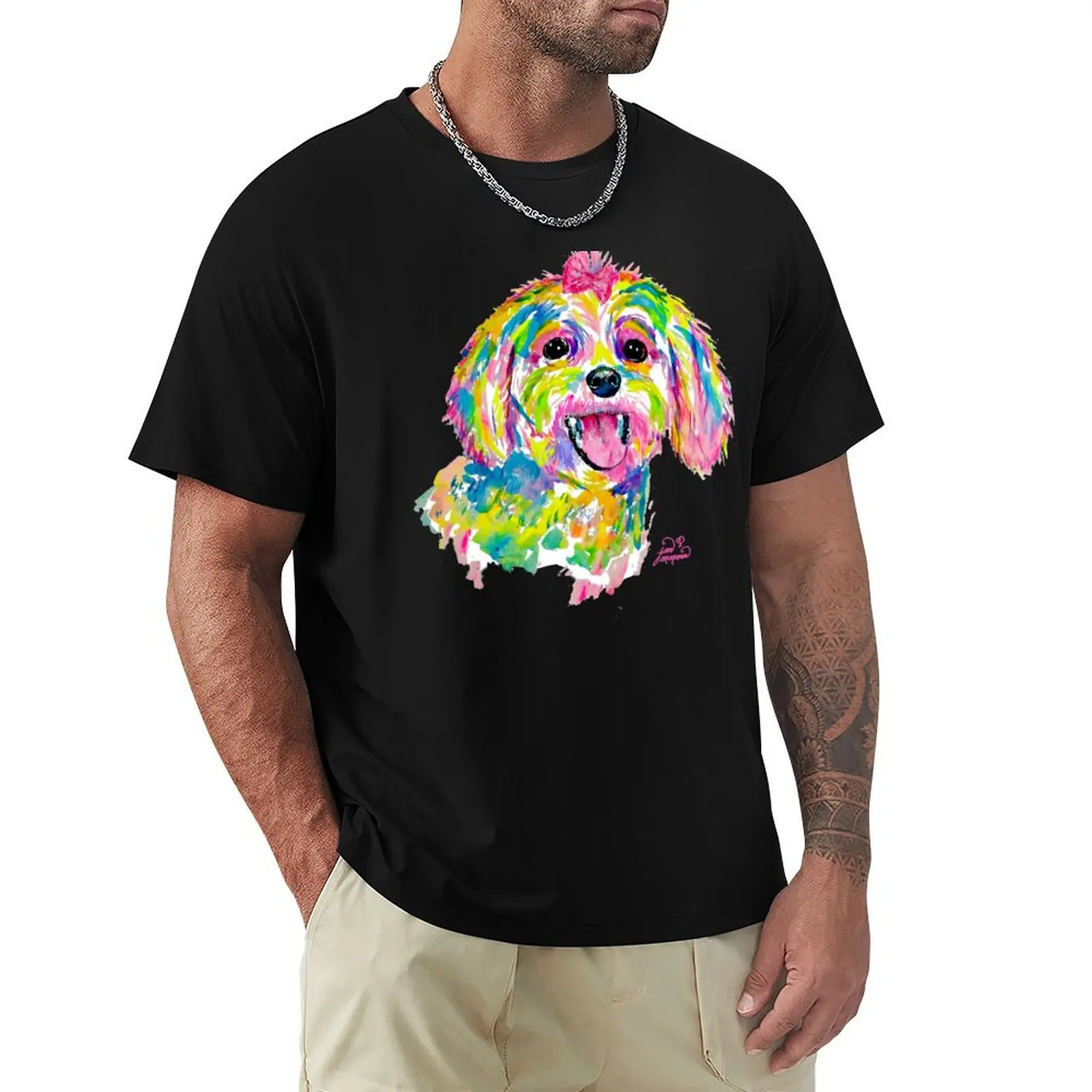Maltese or Bichon Frise painting T-Shirt Gym Wear Breathable Short Sleeve Tee