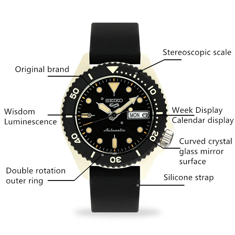 New SEIKO 5 Original Automatic Mechanical Sports Watch For Men Woman 10Bar Waterproof Luminous Brand Watches Silicone Band