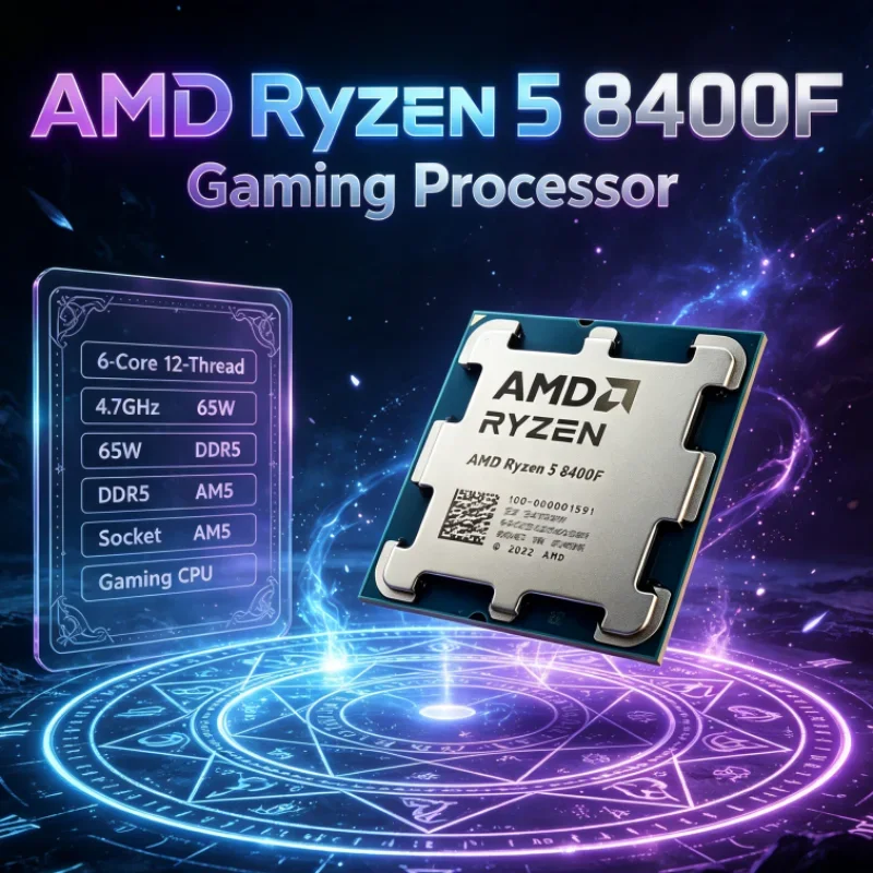 AMD Ryzen R5 8400F Gaming CPU 6-Cores 12-Threads 65W DDR5 Zen 4 4.7GHz PCIe 4.0 Socket AM5 for Video Editing