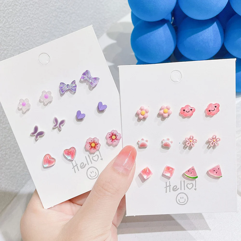 

Cute Small Ceramic Stud Earrings for Women Girls Kids Cartoon Animal Flower Candy Color Mixed Female Temperament Earring Jewelry