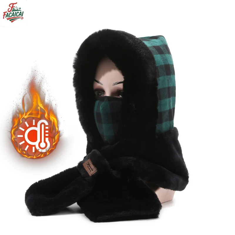 

Balaclava Windproof Winter Face Mask Thickened Fleece-Lined Ear Protection,Windproof Design in Checkered Pattern