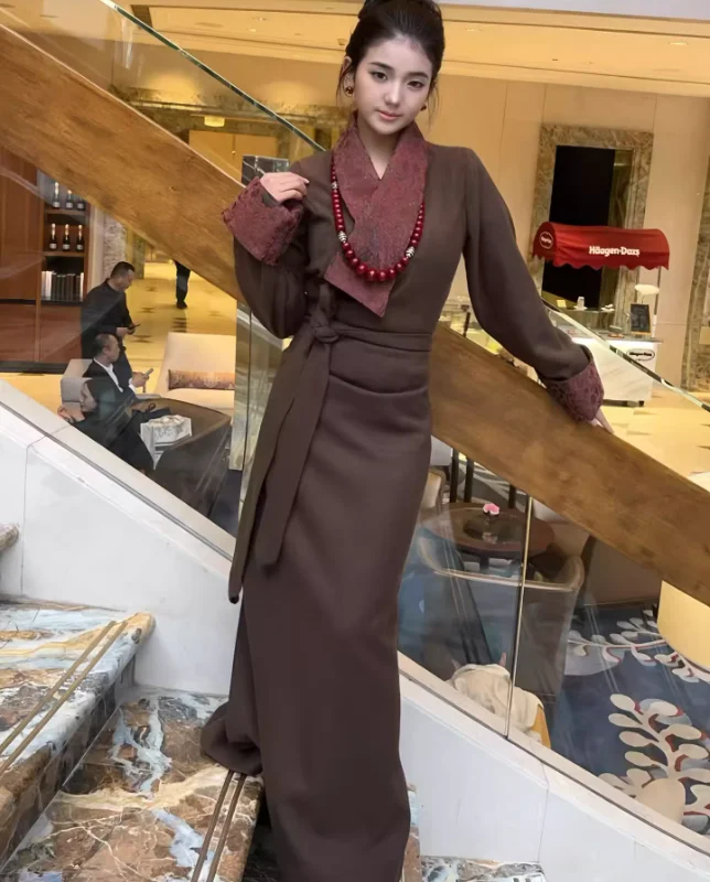 

Китайское осенне-зимнее женское винтажное шерстяное платье Xizang Dress