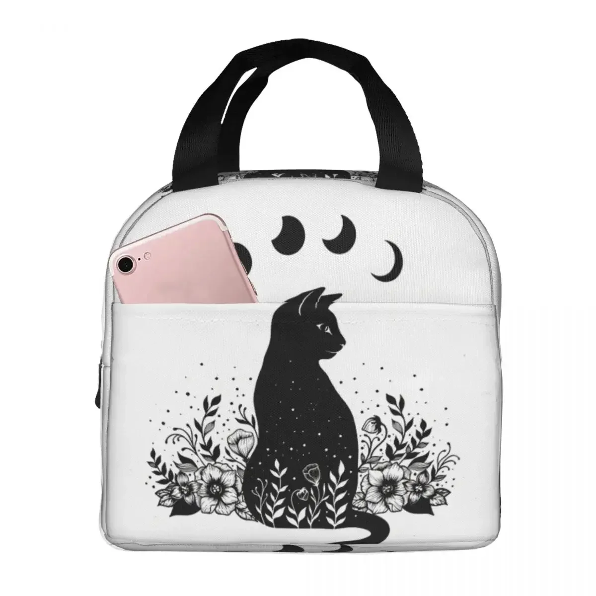 Night Garden Cat Insulated Lunch Bag Gothic Women Kids Cooler  Thermal Portable  Box Ice Pack Tote